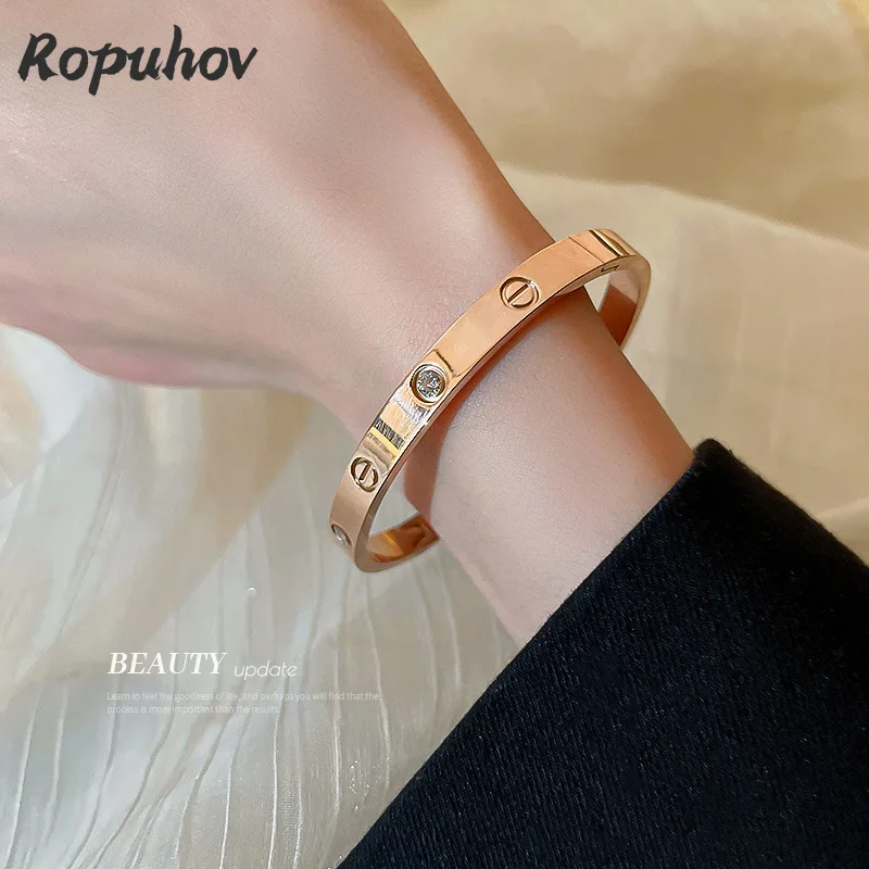 

Ropuhov 2021 New Woman Diamond Rose Gold Titanium Steel Korea Metal Bracelet Jewelry Christmas Gift