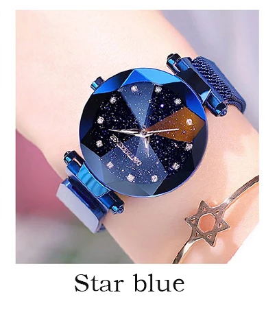 XK- blue Luxury ladies watch magnet stainless steel mesh with starry fashion diamond female luminous shining quartz watch relogio feminin - Цвет: XK- blue