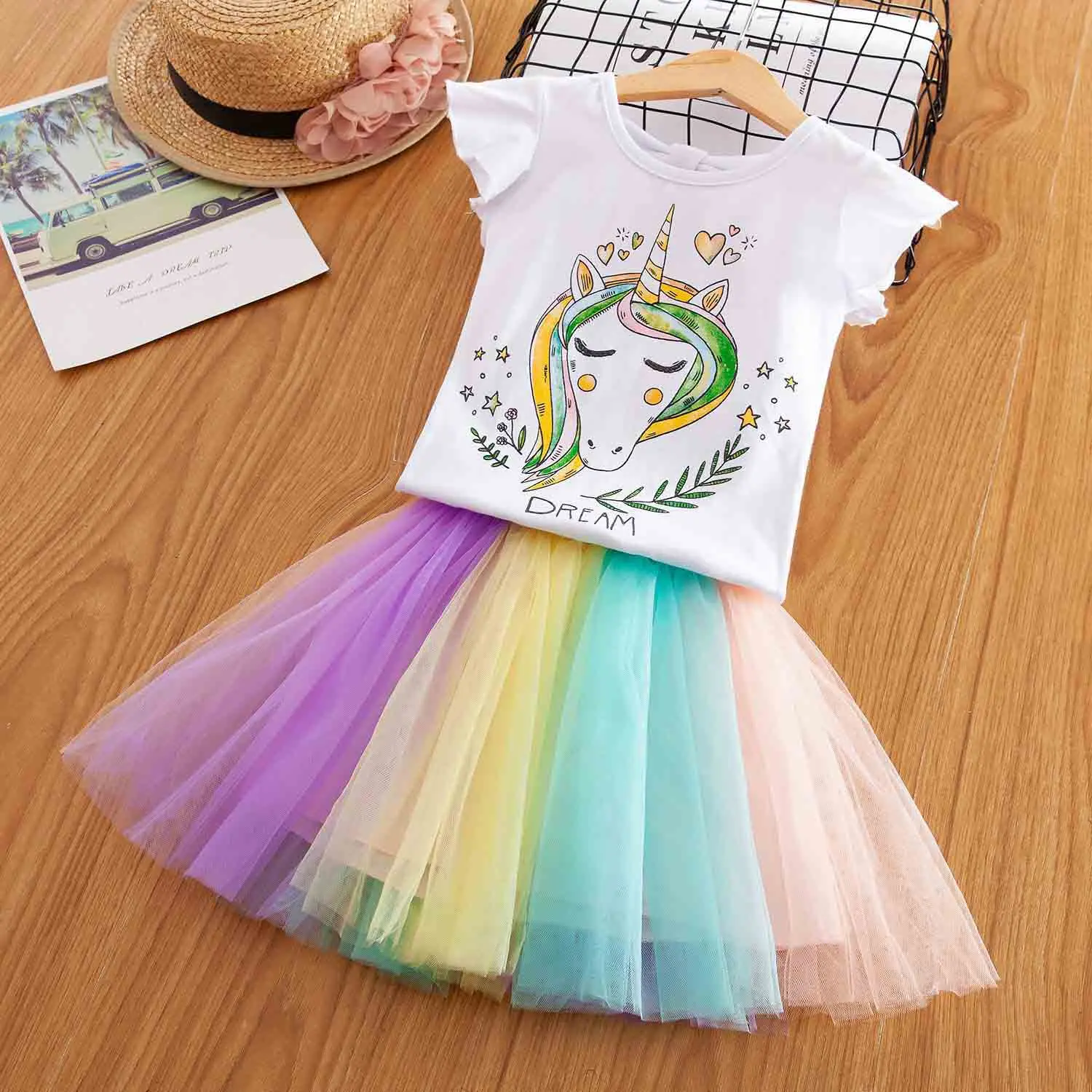 Blue Unicorn Dress Vgiee/платье для девочек с единорогом комплект одежды из 2 предметов, одежда для малышей Летние Детские платья для девочек 3 лет, вечерние платья - Цвет: Blue Unicorn Dress