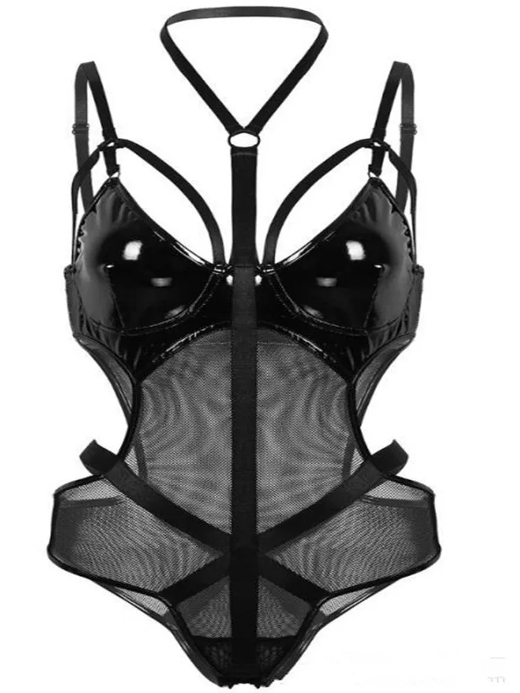 

Сексуальные ножки Искусственная кожа костюм кошки из ПВХ латексный боди Выдалбливают бюст с открытой промежностью, Клубная одежда Фетиш го...