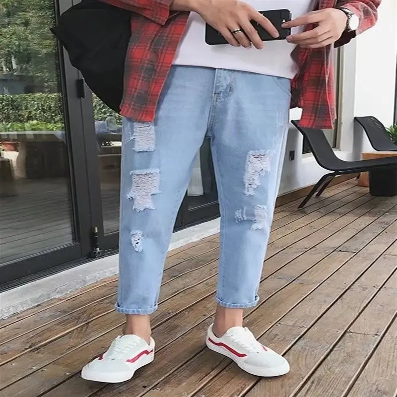 

Men's baggy straight leg pants BF Harajuku style light color men's pants