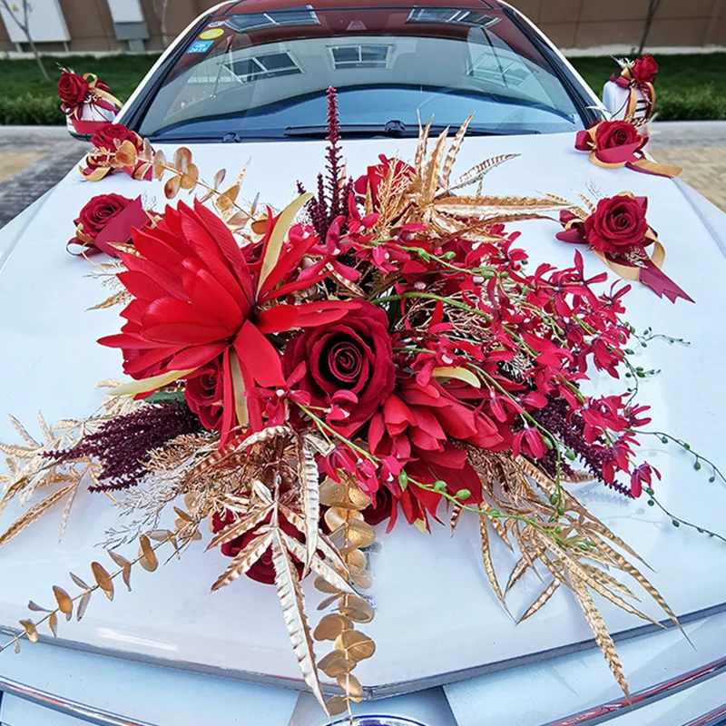 Flores de orqu&iacute;deas artificiales rom&aacute;nticas, decoraci&oacute;n de coche de boda y fiesta de oro blanco, rosas falsas de seda, suministros para el D&iacute;a de San Valent&iacute;n, 11 unids/lote-2