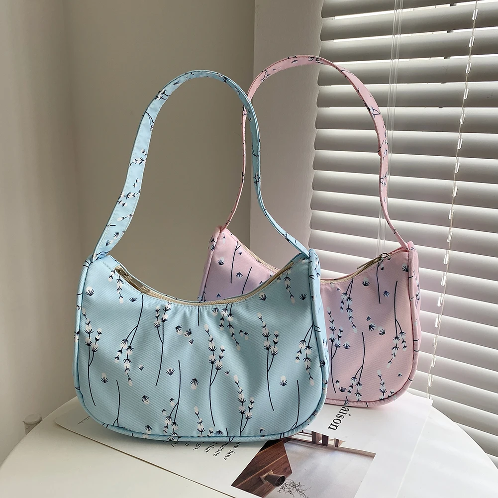 

2021 Summer Fashion Small Hobos Handbags Women Flower Pattern Printing Shoulder Underarm Bag Girls Brief for Women