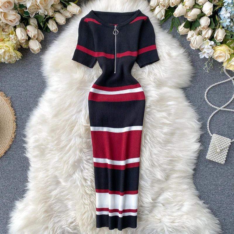 Платье карандаш в полоску на молнии|Женские платья| |