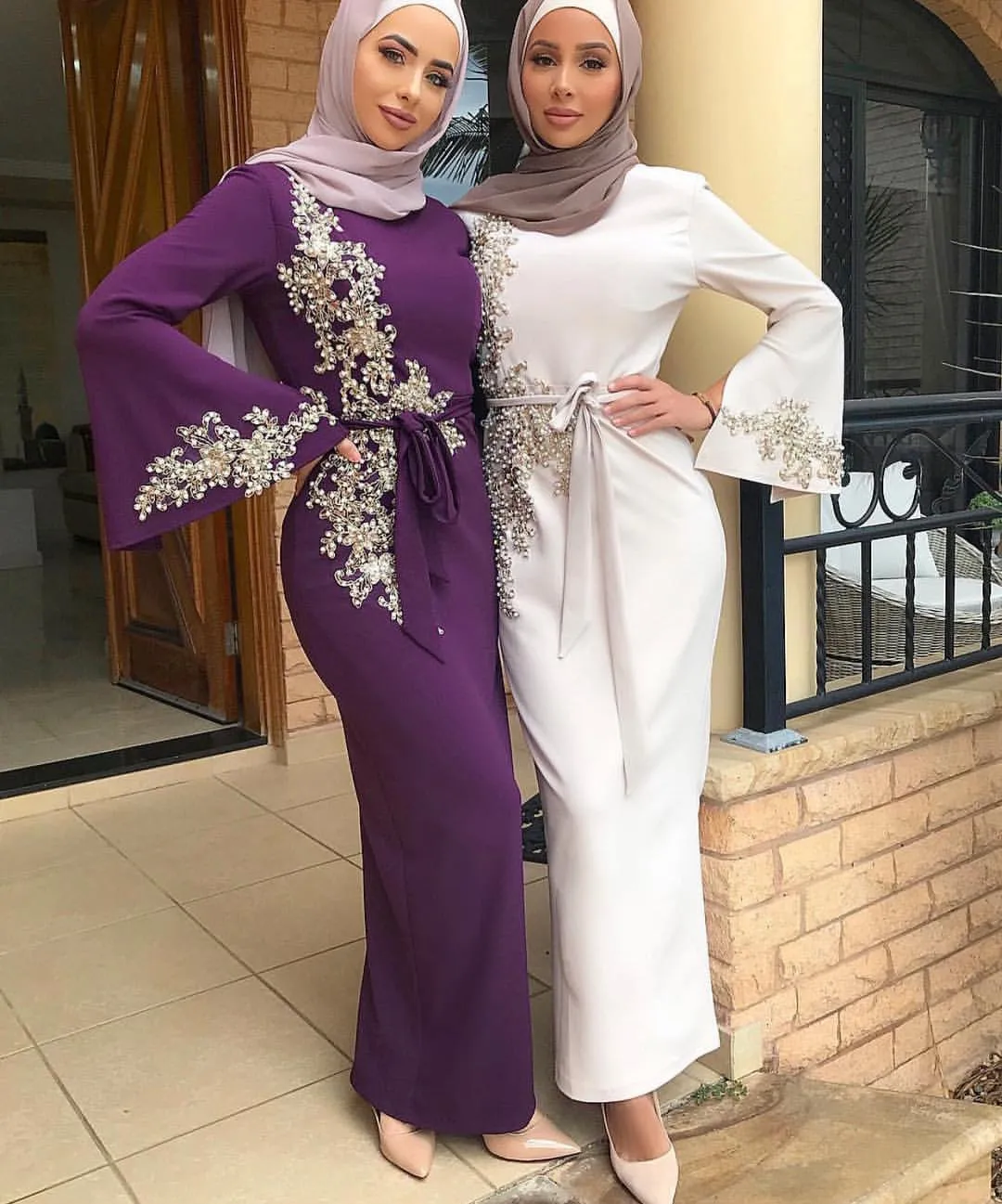 Женское вечернее платье с поясом Abaya длинное мусульманское макси аппликацией и