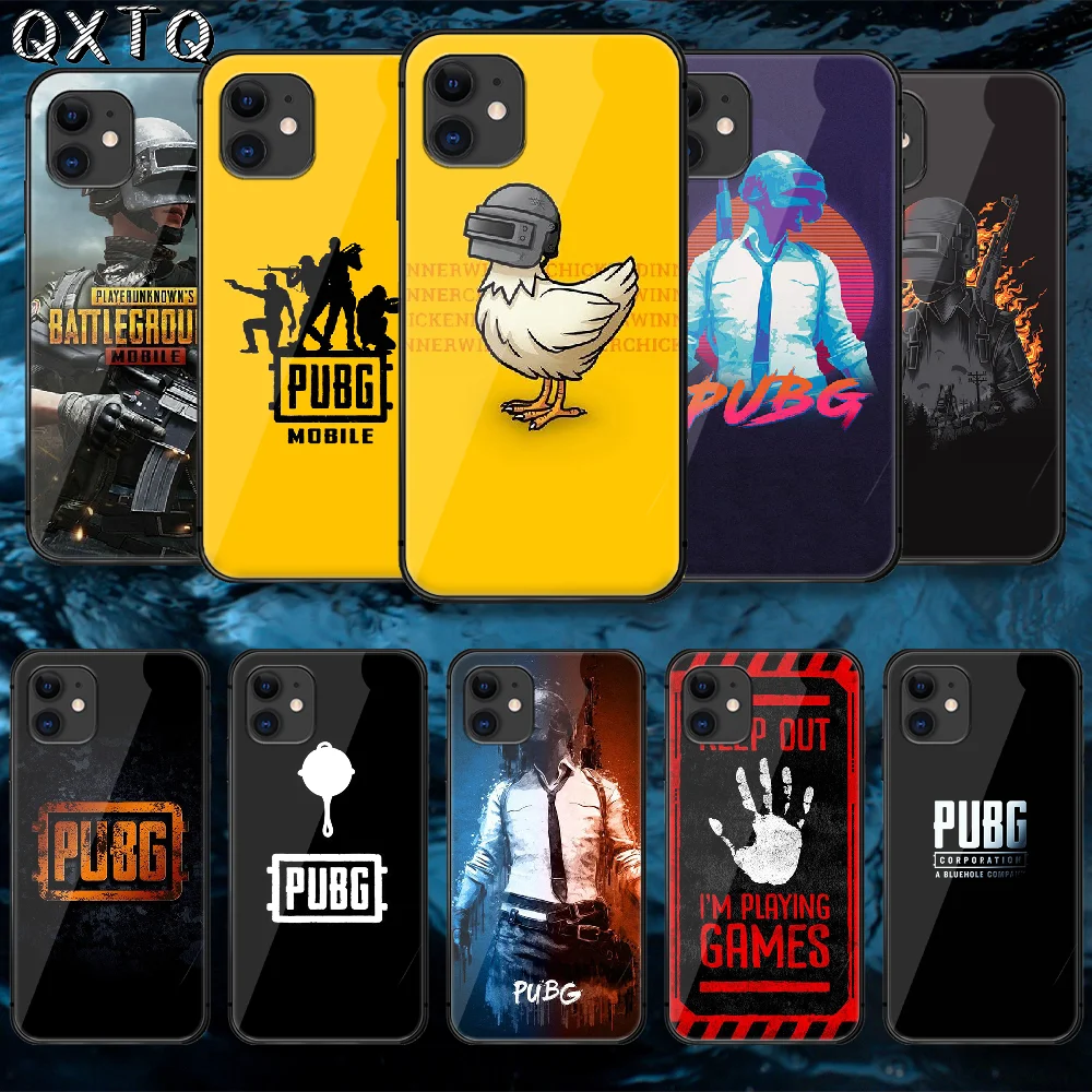 

Hot PUBG Game Tempered Glass Phone Case Cover For IPhone 5 6 7 8 11 12 S Plus Xr X Xs Pro Max Mini Se 2020 Black Phone case