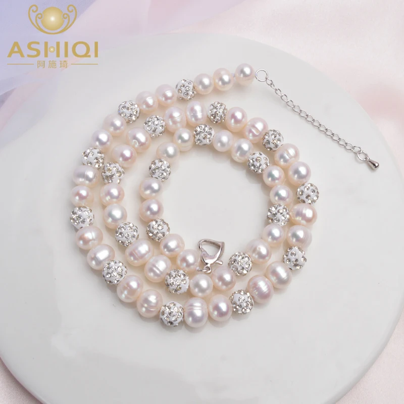 Женское Ожерелье с натуральным пресноводным жемчугом ASHIQI ожерелье белым