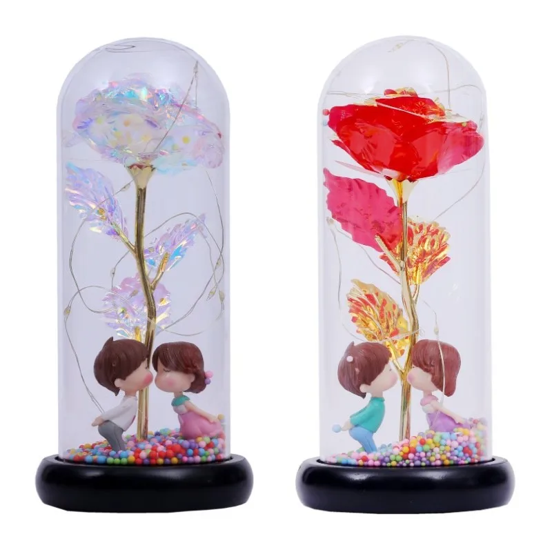 

New lovers eternal life simulation rose LED lamp glass cover ornament crafts Valentine's Day gift Christmas gift home decore