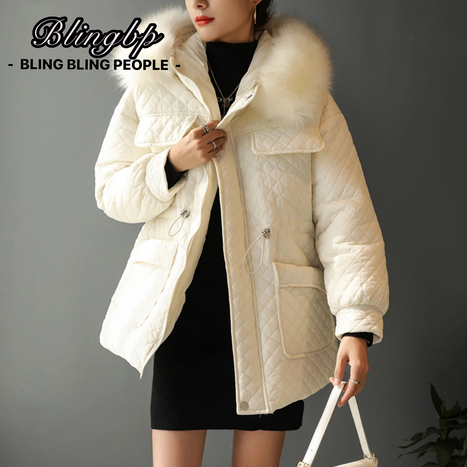 

Hooded Cotton Jacket Fur collar Solid color 2020 new winter Korean style Elegant temperament Commute Thicken cotton jacket