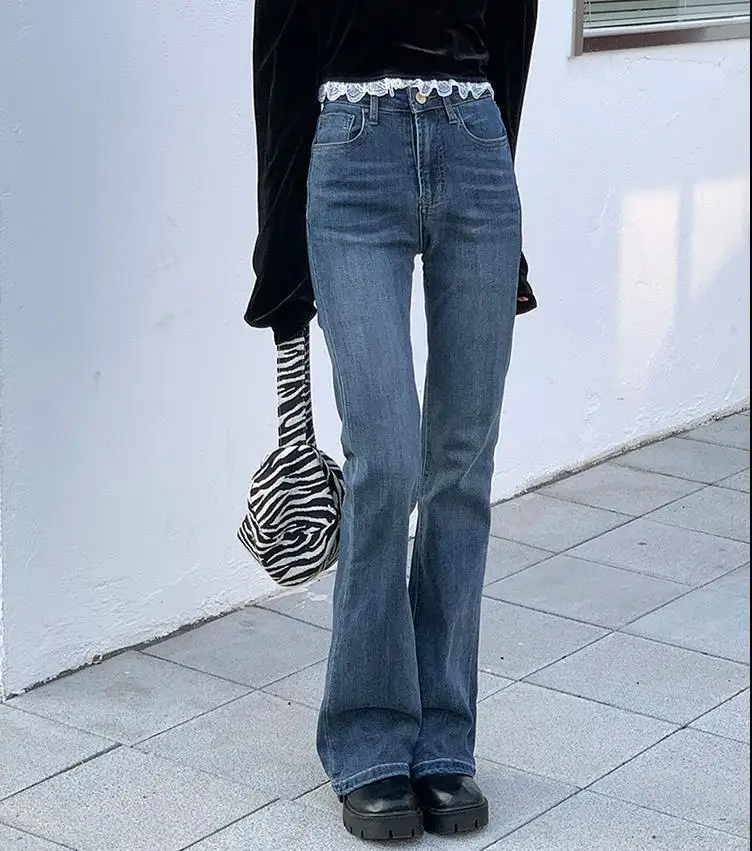 

ZHISILAO High Waist Flare Jeans Women Plus Size Vintage Blue Denim Jeans 2021 Straight Pants Streetwear Boyfriend Retro Jeans