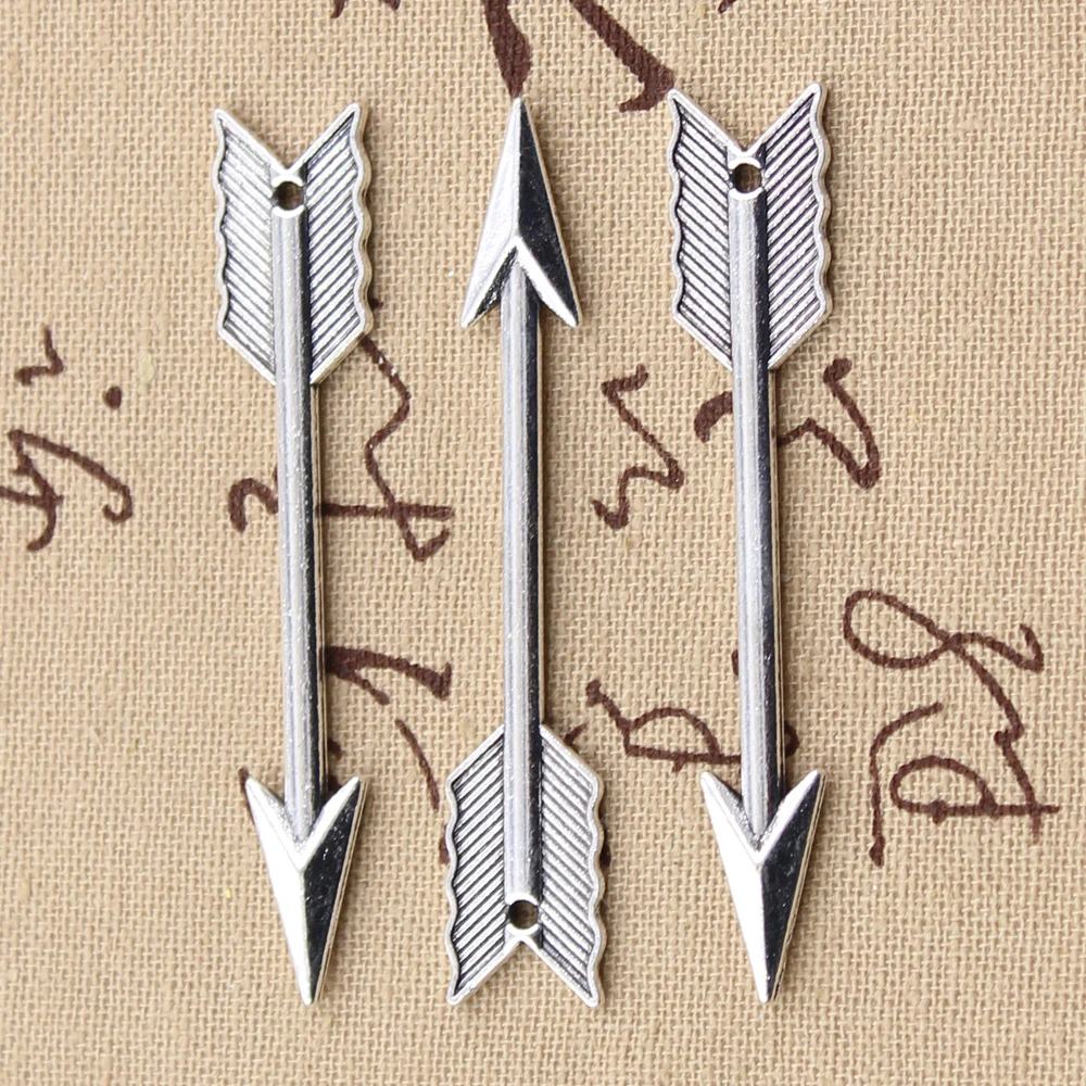 6 шт. Подвески Двусторонняя лук со стрелкой 63x12 мм античный бронзовый серебристый