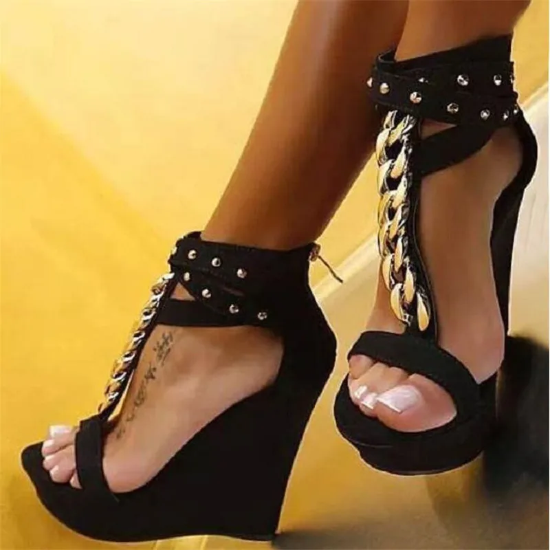 

Женские босоножки на танкетке, сандалии-гладиаторы на высоком каблуке, с цепочкой, 2020