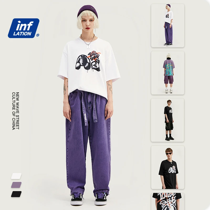 INFLATION Funny Mens T Shirt Streetwear Print Men T-shirt Street Hip Hop 100% Cotton Men's футболка 1166S20 | Мужская одежда