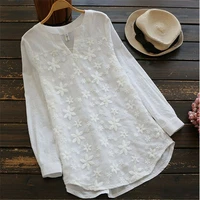 blouse shirts 2020 embroidered women cotton shirt oversize cotton shirts ladies long sleeve casual blouse ladies top summer lady