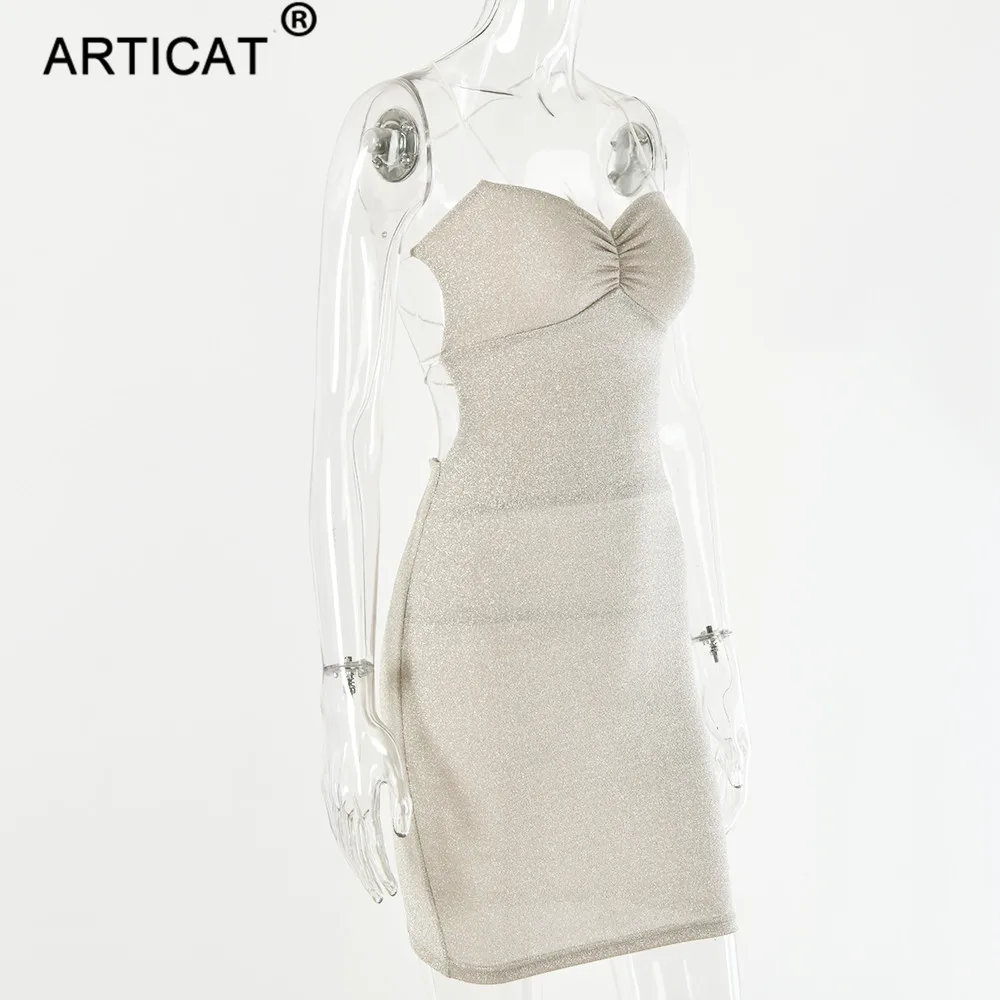 Articat, блестящие, без бретелек, сексуальные, вечерние, рождественское платье, женское, черное, с открытой спиной, облегающее, Бандажное платье, эластичное, Повседневное платье, Vestidos