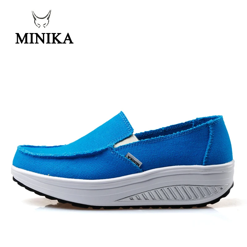 Minika; Новая Летняя женская обувь; цвет желтый, синий; спортивная обувь; прогулочная обувь на плоской подошве, визуально увеличивающая рост; Женская парусиновая обувь на танкетке с полукруглой подошвой