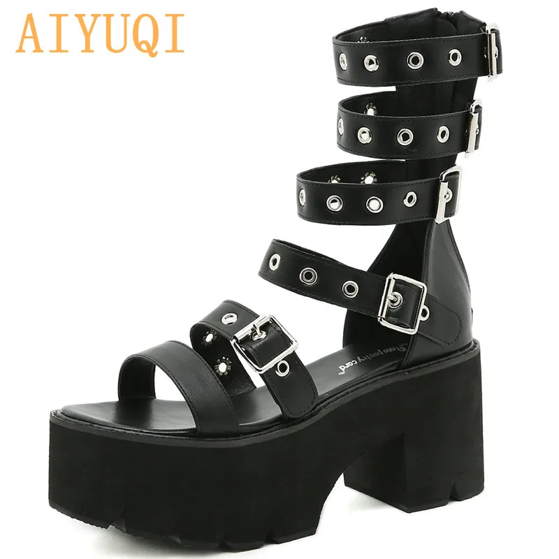 

AIYUQI Women Sandals Platform 2021 Summer Open-toe Fashion Belt Buckle Roman Sandals Women Thick-soled High-heele Sandals Women