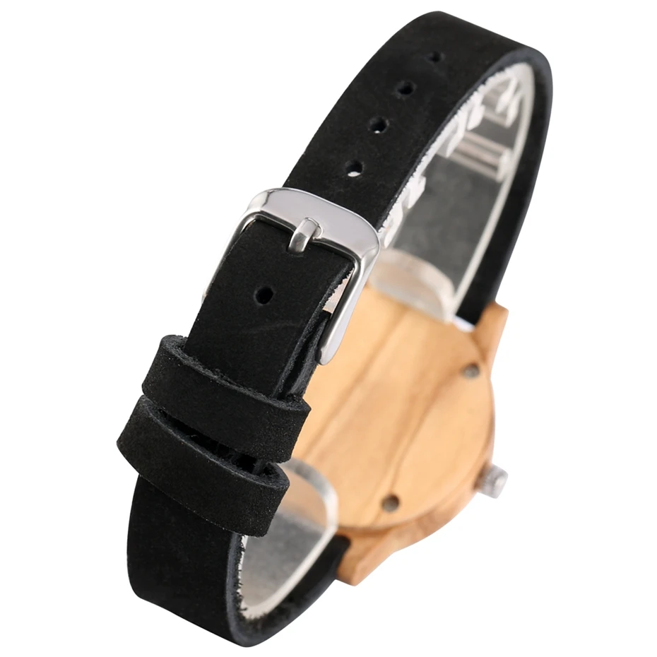 

Minimalist Women's Fashion Blue Dial Wood Watch Slim Black Leather Bracelet Bamboo Wood Quartz Watches Women's Wrist Reloj Mujer