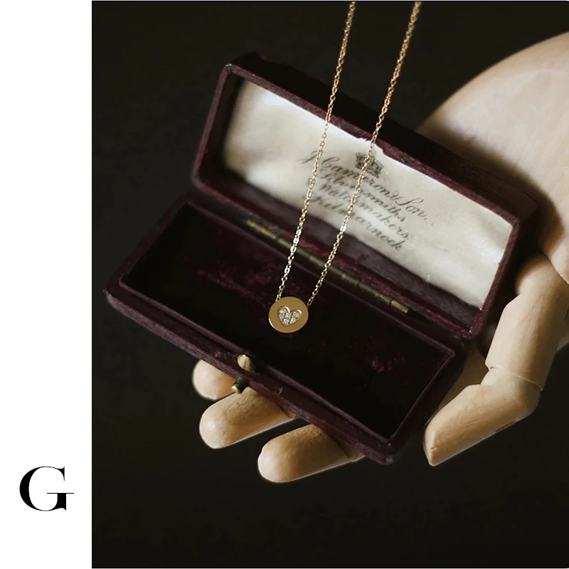 

GHIDBK Gold Color Round Coin Cubic Zirconia Heart Necklaces Female Elegant Titanium Steel Non Tarnish Clavicle Necklace Wedding