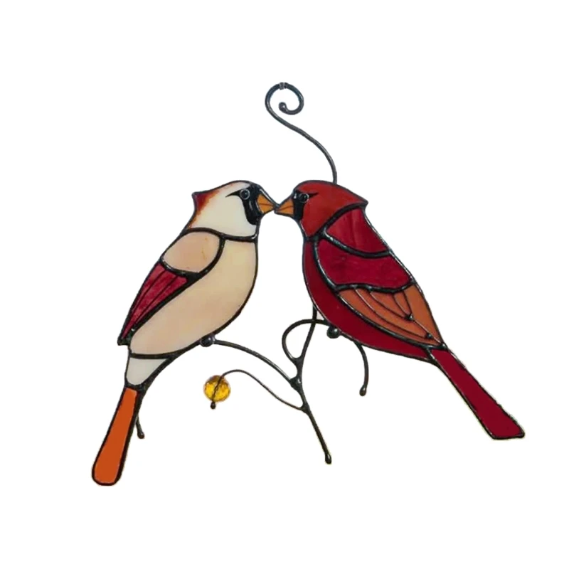 

H051 Beautiful Branches Red Birds Stained Glass Ornaments Outdoor Pastoral Garden Window Hanging Decoration Home Gardening