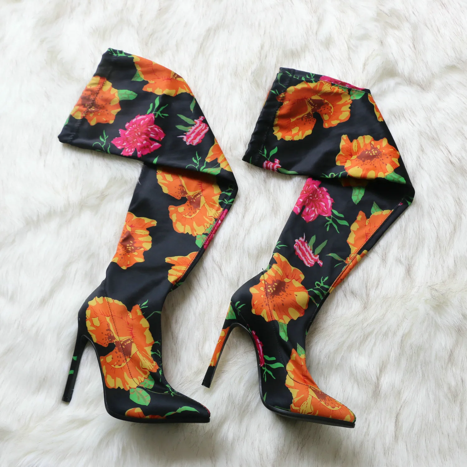 Ботфорты QUTAA женские на тонком высоком каблуке эластичные пикантные модные