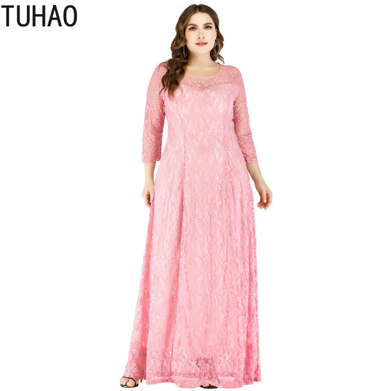 TUHAO 6XL 5XL размера плюс кружевное платье длиной до пола женское элегантное длинное
