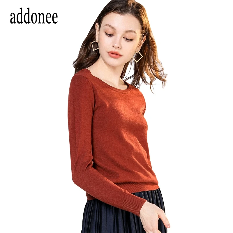 Женский трикотажный Однотонный свитер из кашемира с круглым вырезом | Женская