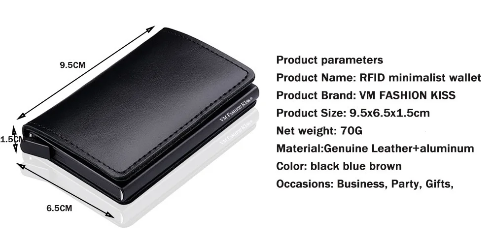 VM FASHION KISS RFID Genuine Leather Minimalist Wallet DIY Metal Aluminum Safe Purse Credit Id Business Card Holder Cardholder