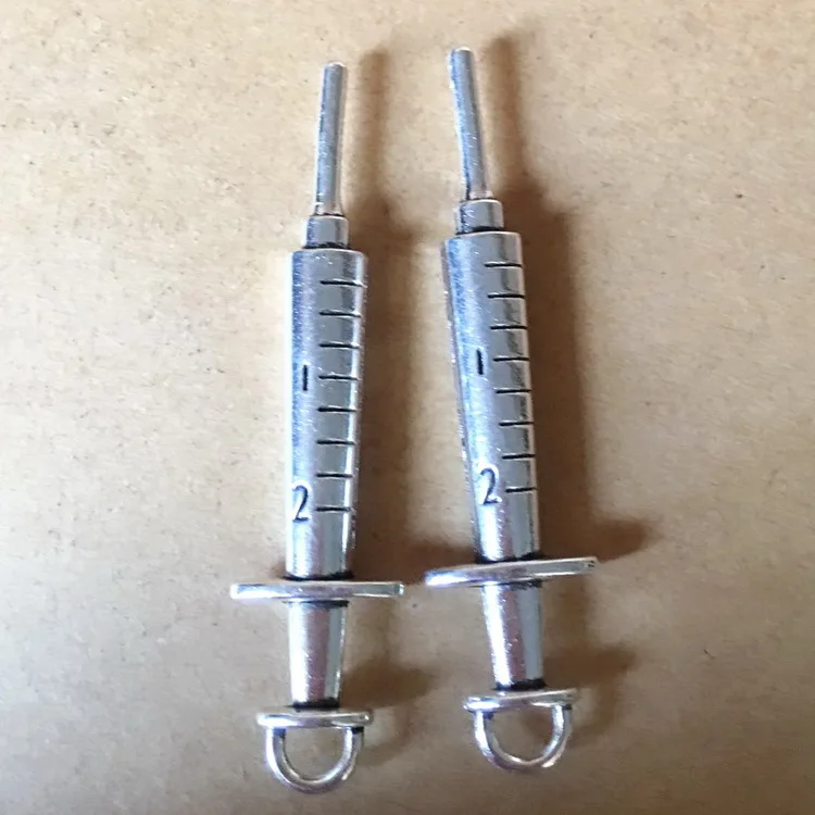 Медицинские подвески из металлического сплава с иглами, 4 шт./лот, 15x62 мм, Подвески античного серебряного цвета для изготовления ювелирных изделий своими руками