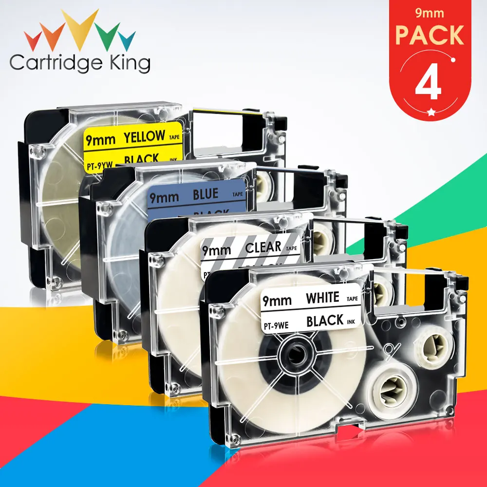 

4PK for Casio XR-9X XR-9WE XR-9BU XR-9YW Cassette Label Tapes for KL60 KL100 KL120 KL750 KL780 KL820 KL7000 KL-7200 Label Maker