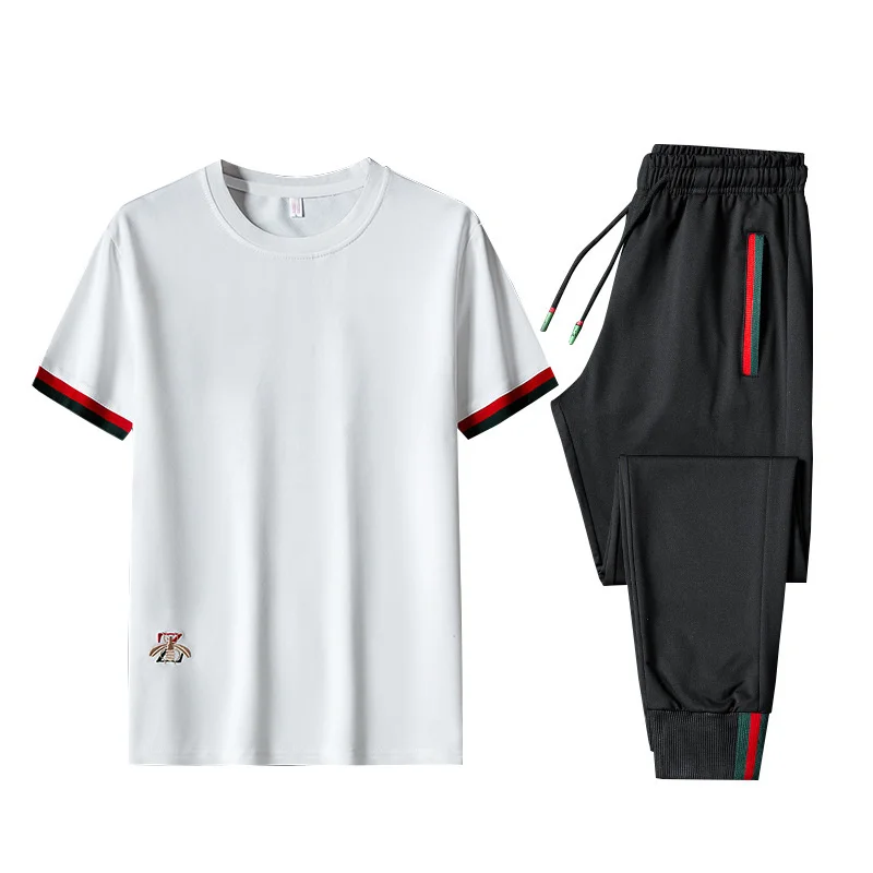 

2021 new men's track suit two-piece casual fashion summer clothing T-shirt O-neck and trousers sports track suit men