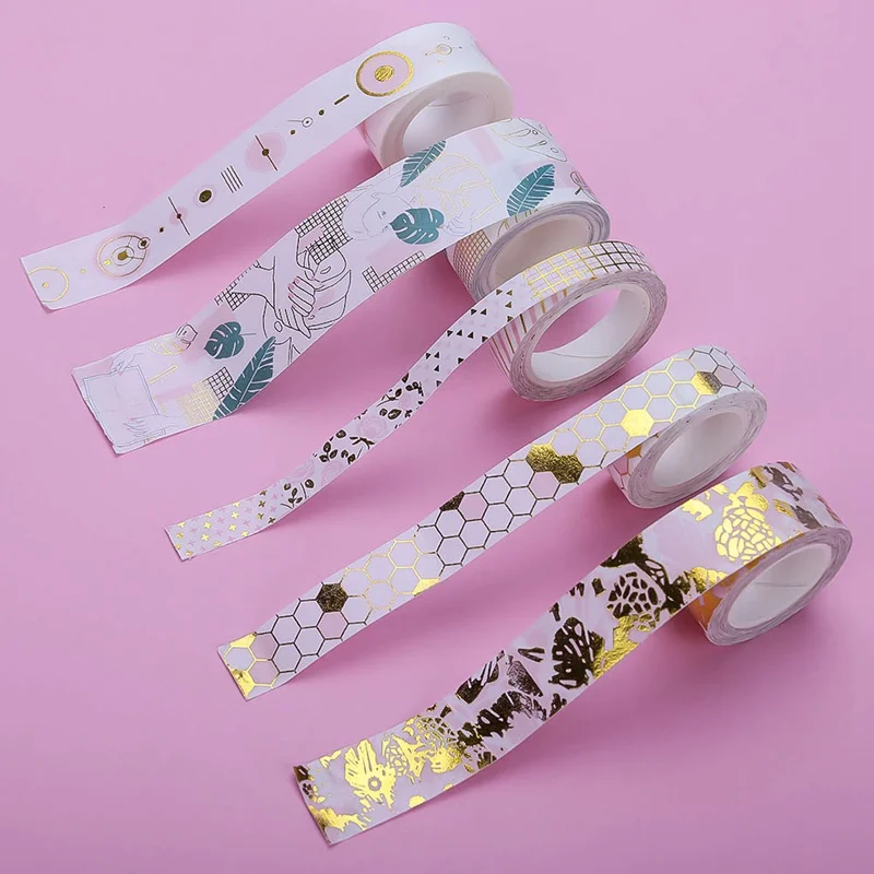 

1Pcs Diy Decorative Scrapbooking Sticker Planner Masking Adhesive Tape Label 10/15/20/30mm*5m Pink Gold Foil Washi Tape Set
