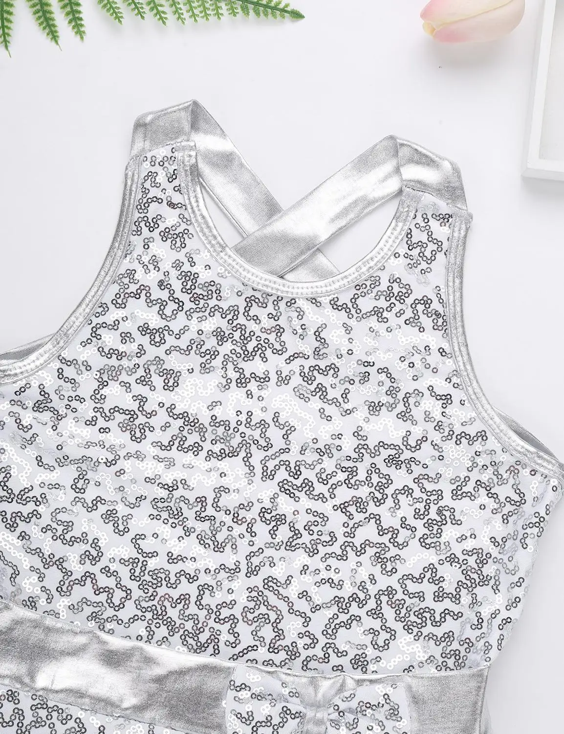 Детская танцевальная одежда для девочек танцевальное трико с блестками и бантом