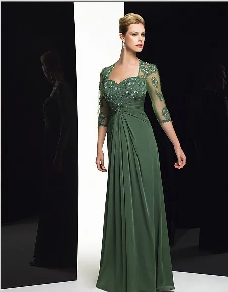 

free shipping maxi 2018 new design vestido de festa green party evening elegant sleeves formal gown mother of the bride dresses
