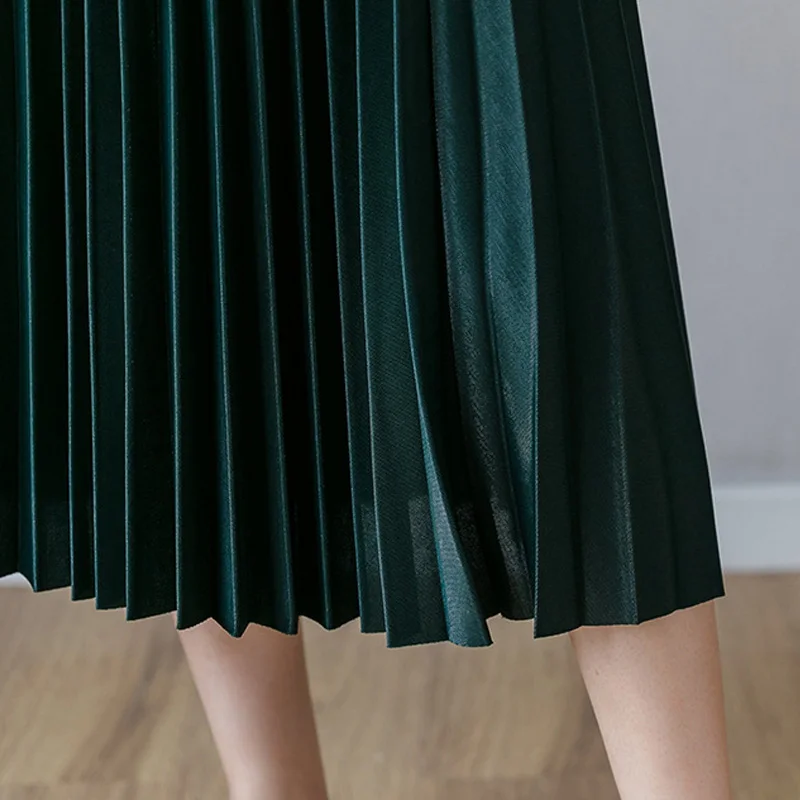 Женские однотонные плиссированные юбки средней длины высококачественные