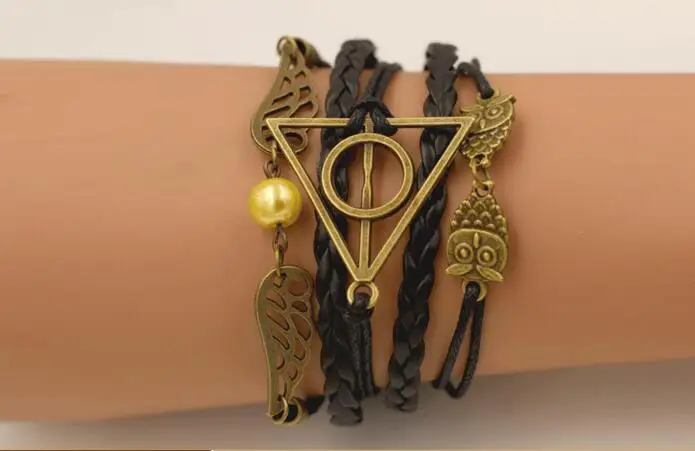 Аниме харрид Дары смерти hp фигурка ретро кожаный шнур браслет Золотой снитч