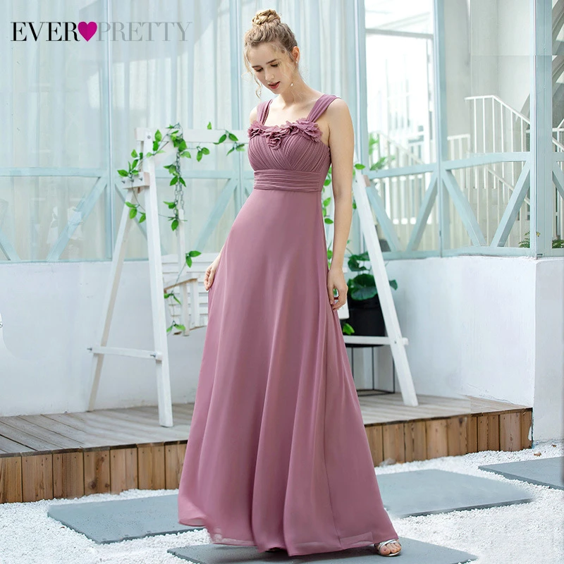 Пыльные розовые платья подружки невесты Ever Pretty A Line цветочные V образным вырезом