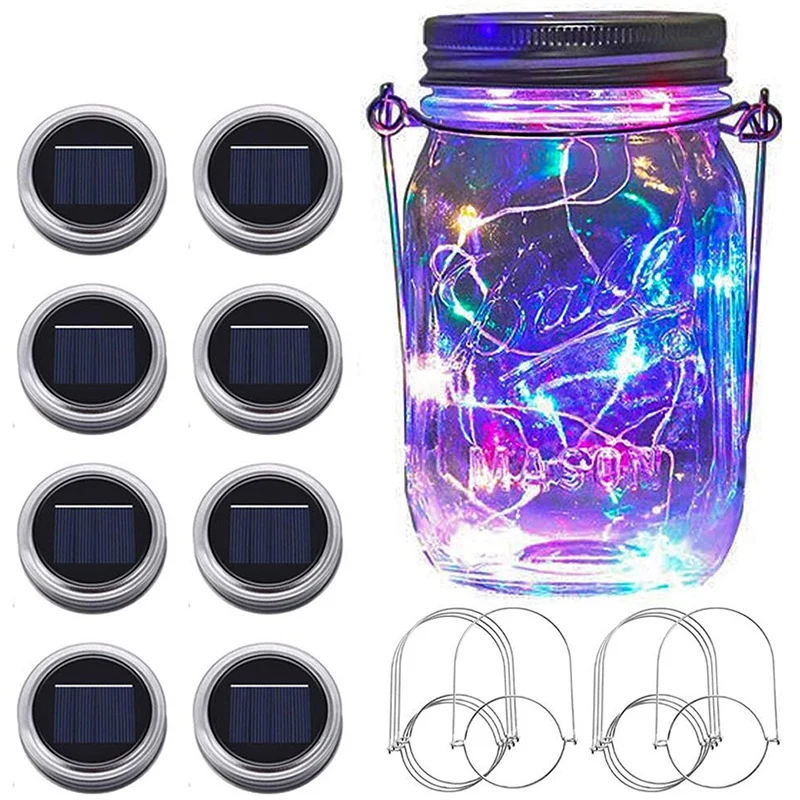 

Promotion! Solar Mason Jar Lights,8 Pcs 20 LED Fairy Garden Jar Lid String Lights with Hangers (No Jars),Starry Firefly Lights K