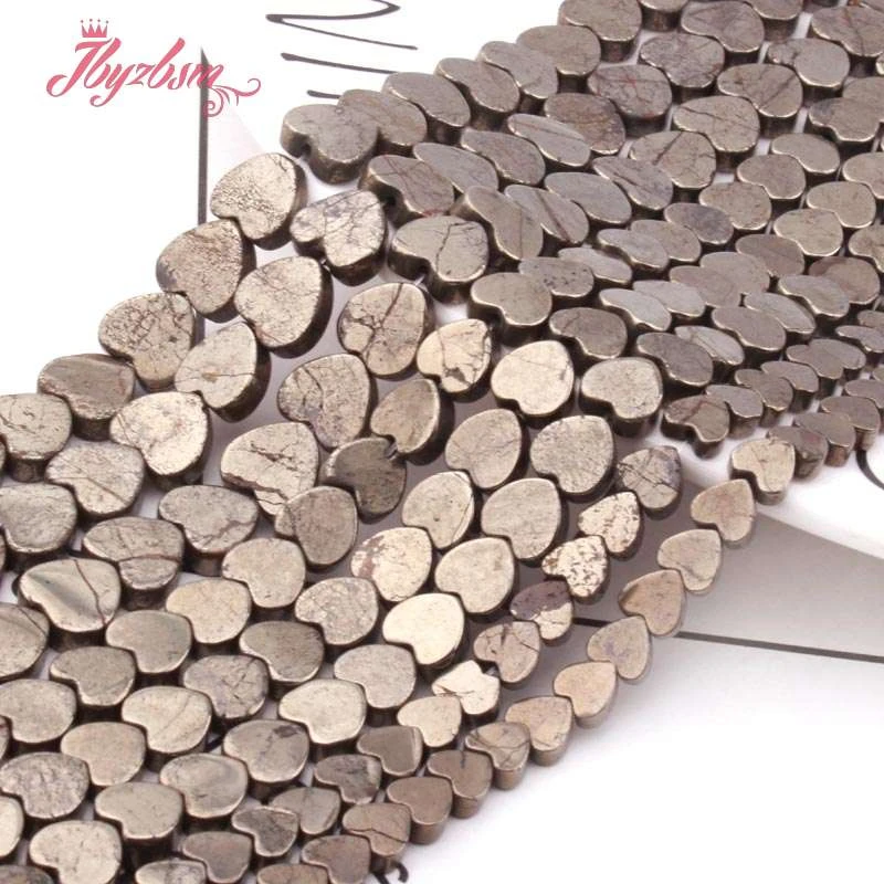 

6.8.10mm Heart Silvers Gray Pyrite Loose Beads Natural Stone Spacer Beads for DIY Women Men Necklace Bracelet Jewelry Making 15"