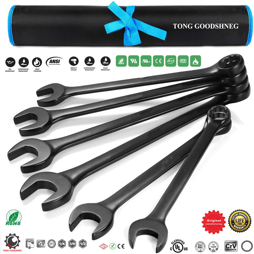 

Open-End Wrench Set,12-Point,Chrome Vanadium Steel,Car Repair Hand Tools Box Wrenches Black electrophoretic coating,With Pouch