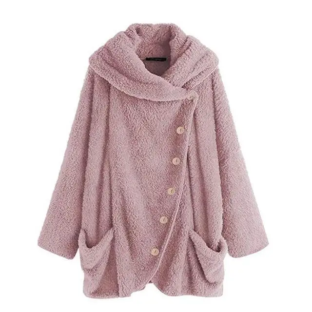 Pink Зимнее пальто из искусственного меха теплая плюшевая флисовая куртка Женская парка куртка на пуговицах Женское пальто размера плюс повседневная женская одежда - Цвет: Pink