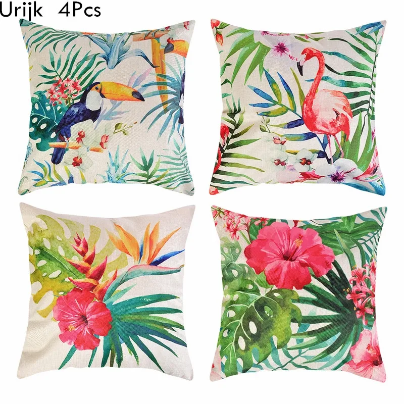 4 шт. Гавайи Фламинго С Днем Рождения украшения подушки Чехол Диван тропический