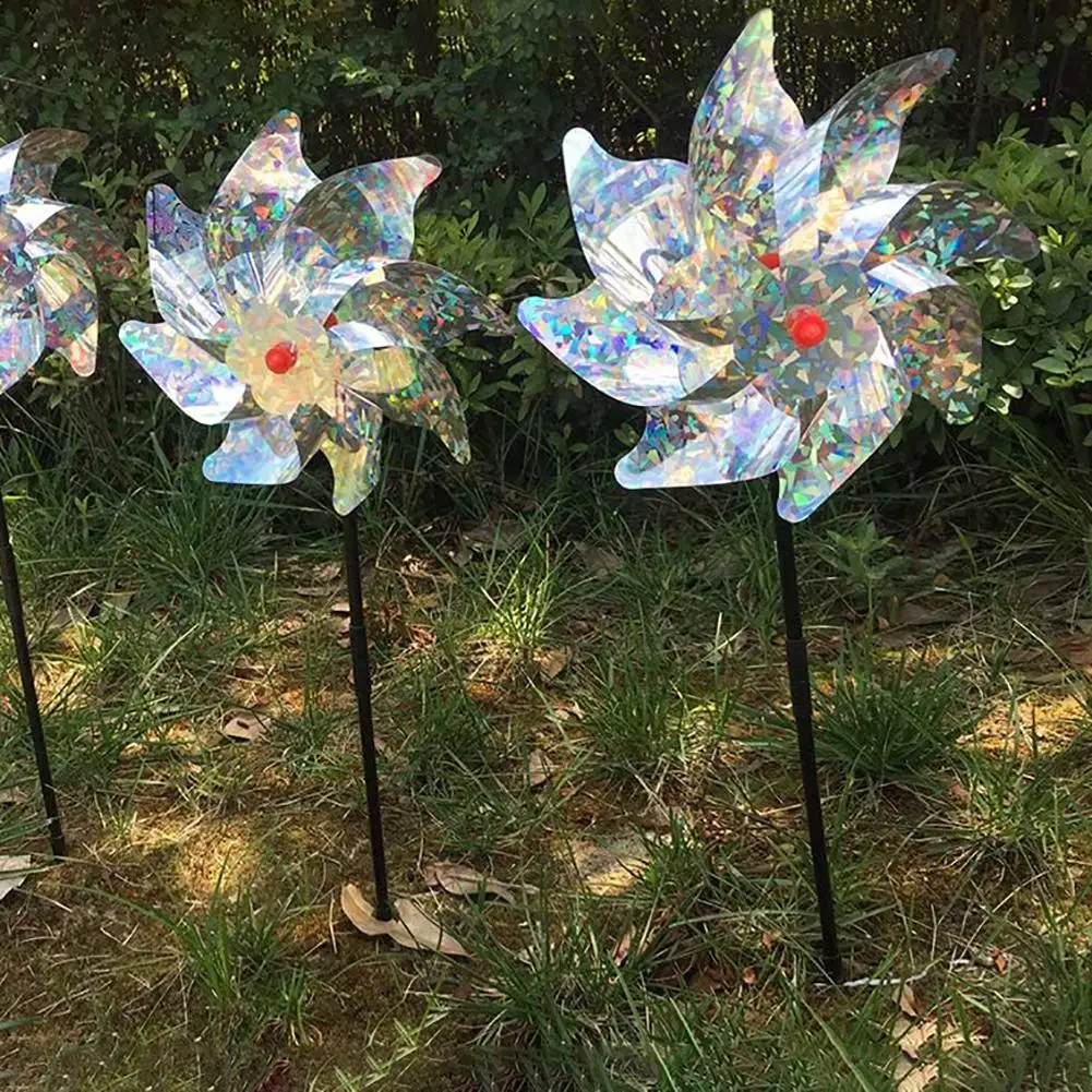New Laser Windmill 8 Leaves Bird Repeller Sparkly Silver Pinwheels Deterrant For Garden Party Lawn Home Decor | Дом и сад