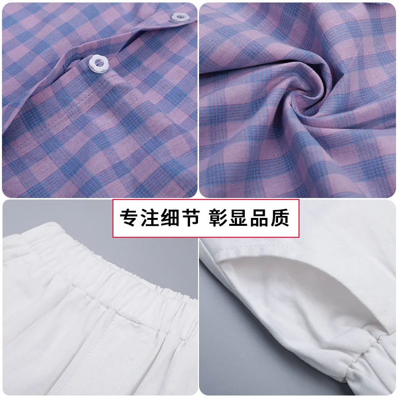 

Summer Clothes For Teenagers Girls 2PCS/Suit Fashion Korean Style Cotton Plaid Short Sleeved T-Shirt + Denim Shorts Set 3-15 Y