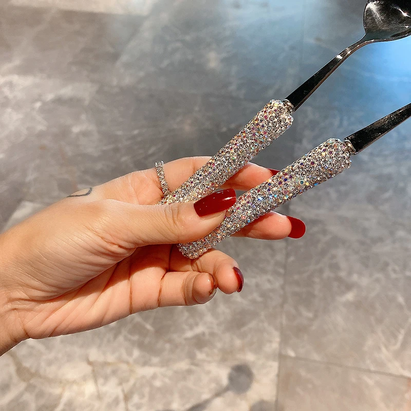 Набор ложка с бриллиантами инкрустацией и вилкой экологически чистый набор из