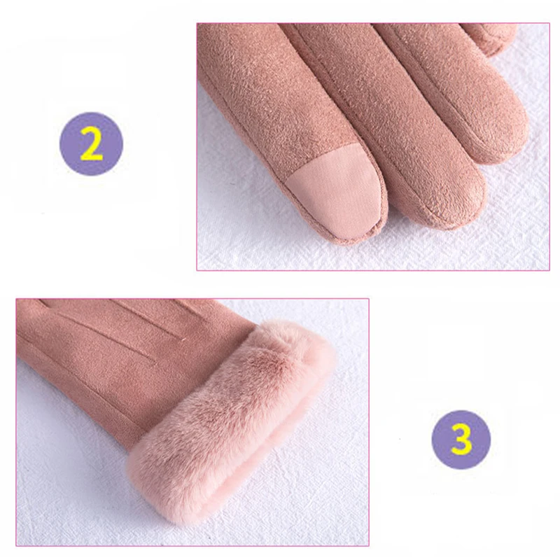 

Women Gloves Winter Touch Screen 2020 Female Suede Furry Warm Full Finger Gloves Lady Winter Outdoor Sport Driving Women Gloves
