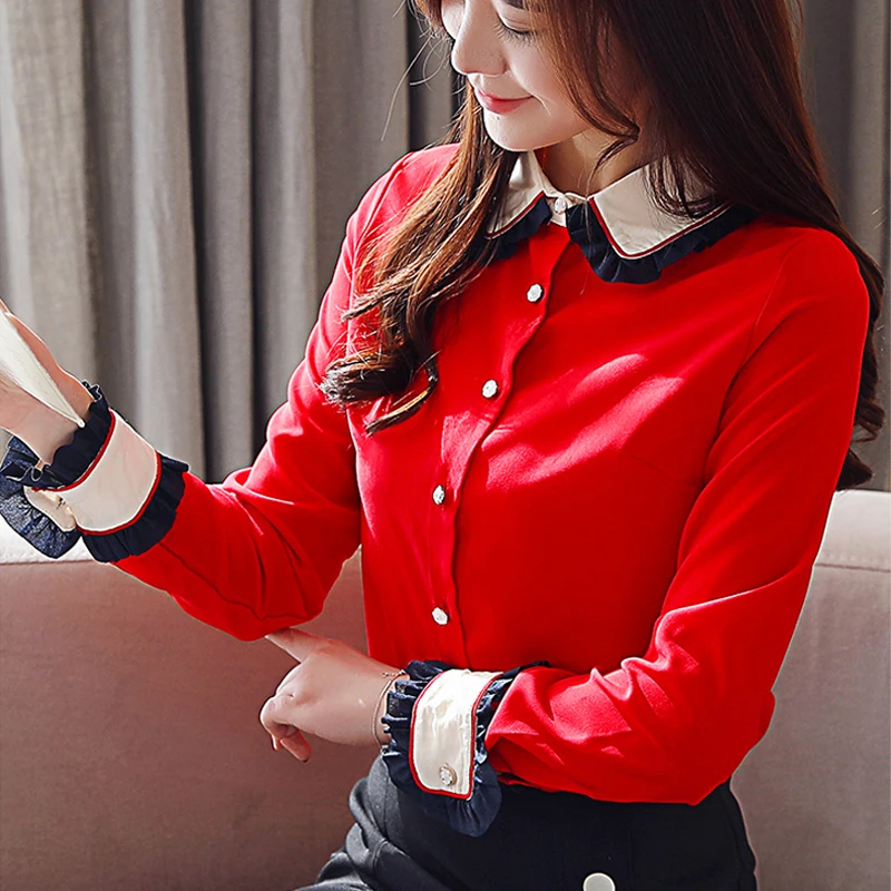 Женская шифоновая рубашка с длинным рукавом однотонная Повседневная