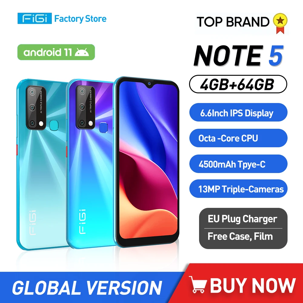 FIGI Note 5 – Smartphone Android 11, téléphone portable, plein écran de 6.6 pouces, Octa Core, 4 go de RAM, 64 go de ROM, Triple caméra de 13mp, 4500mAh  (0)
