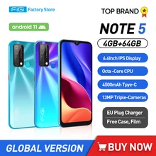 FIGI teléfono inteligente Note 5, Smartphone con pantalla completa de 6,6 pulgadas, Android 11, ocho núcleos, 4GB de RAM, 64GB de ROM, Triple cámara de 13MP, 4500mAh (4)