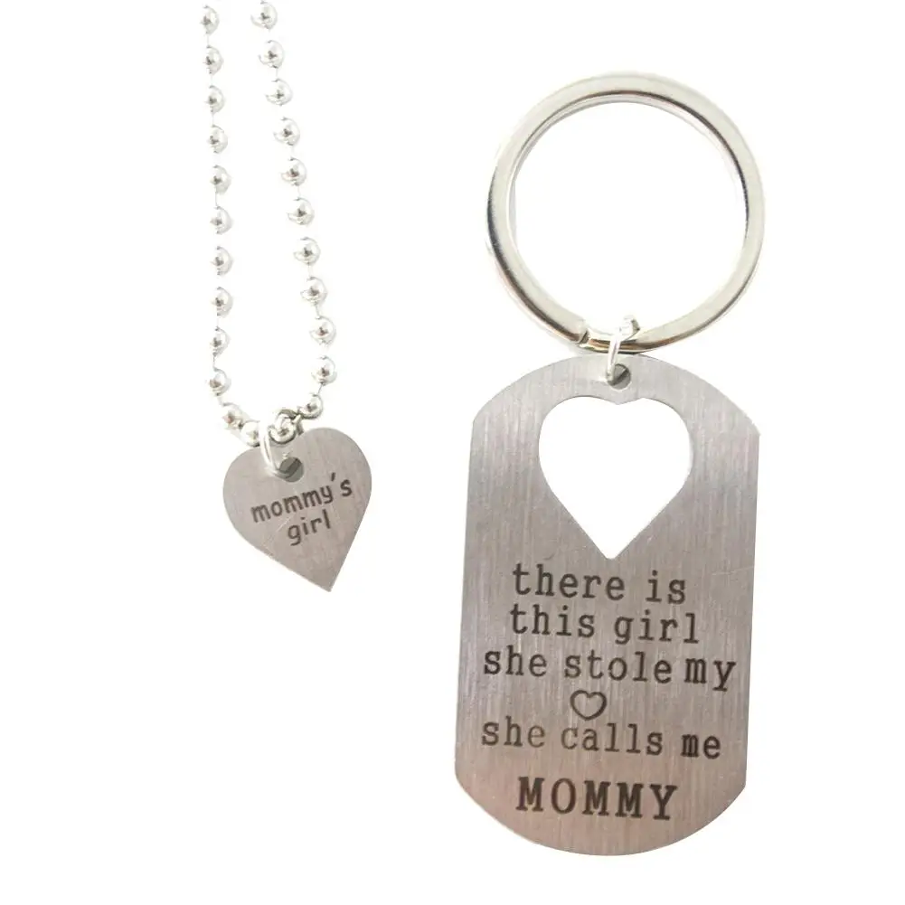 2 шт./компл. ожерелье из нержавеющей стали + брелок Она зовет меня папа мама
